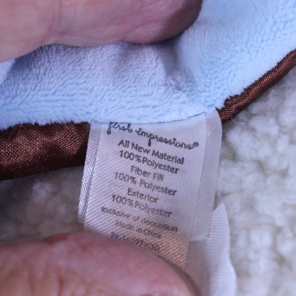 First Impressions MONKEY Plush Security Blanket Lovey Brown Blue 12.5" x 12.5" - Picture 5 of 6